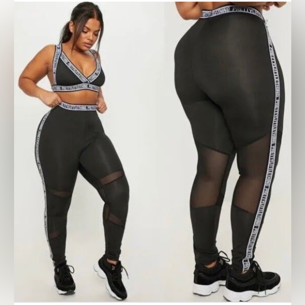 *NEVER WORN* Prettylittlething Plus Black Brand Legging And Bralette Set Size 24
